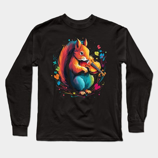 Squirrel Playing Violin Long Sleeve T-Shirt by JH Mart